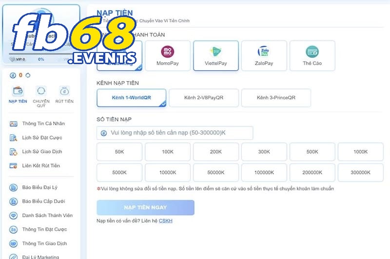 Nạp Tiền Fb68 2 Nạp tiền Fb68 qua tài khoản ngân hàng
